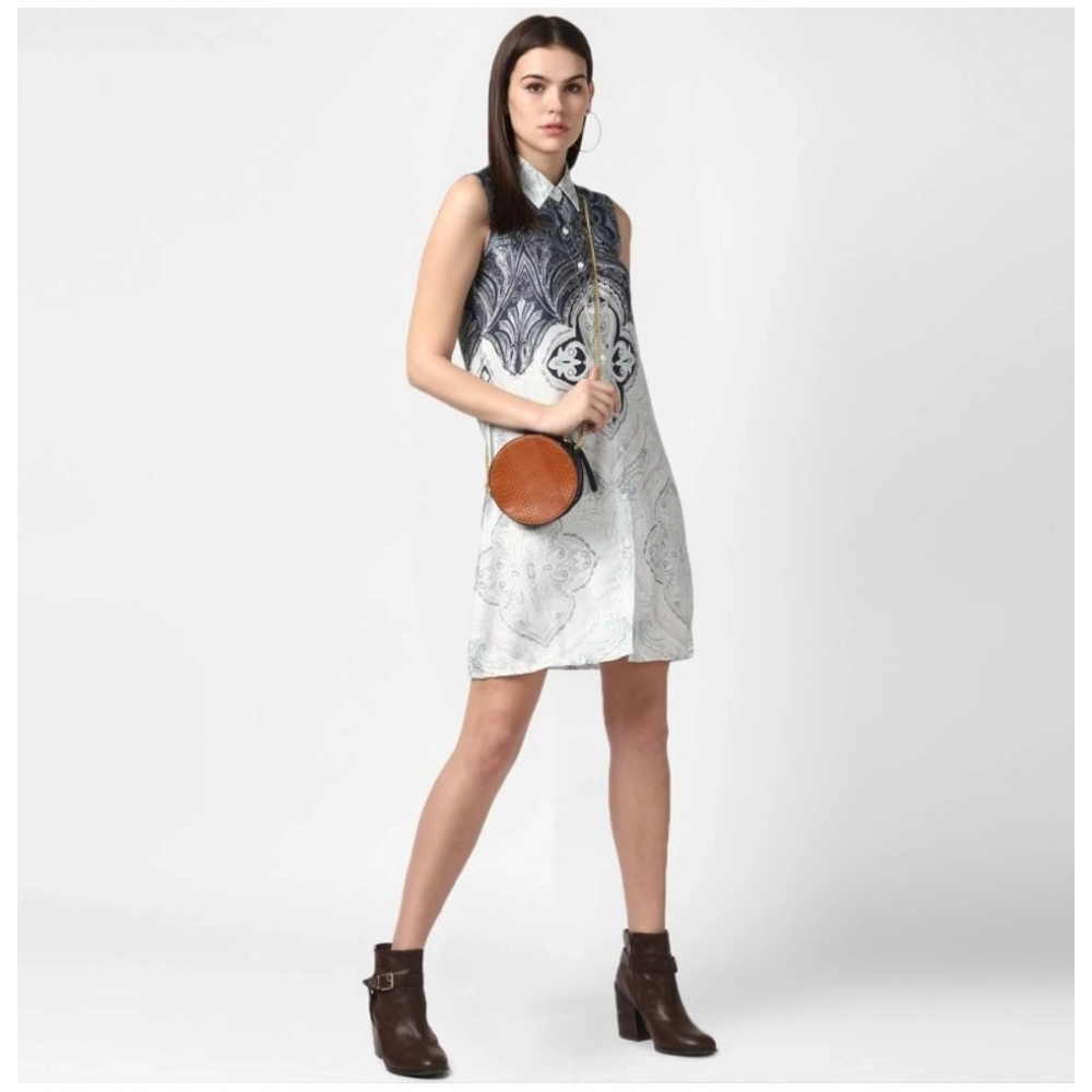 Generic Women's Polyester Printed Sleeveless Above Knee Dress (Blue) - Image 5