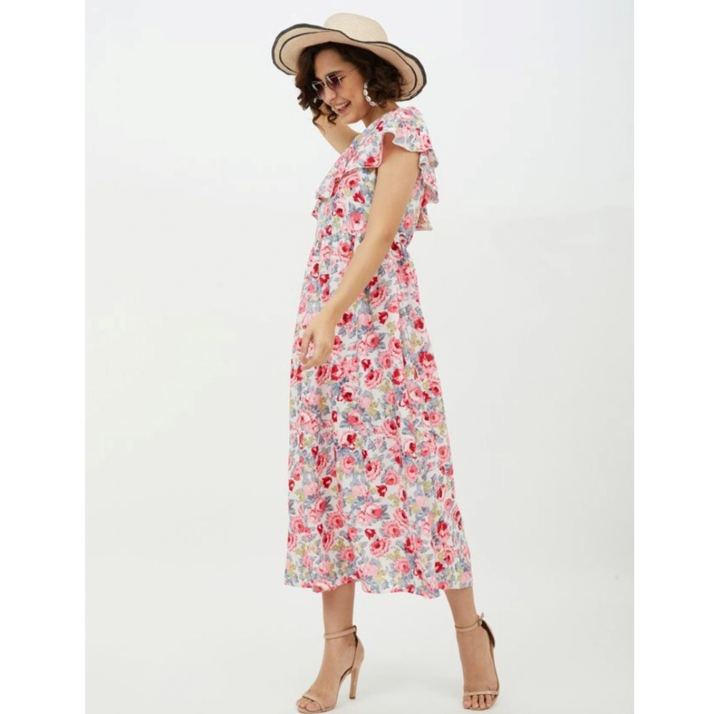 Generic Women's Polyester Floral One Shoulder Calf-length Dress (Multicolor) - Image 6