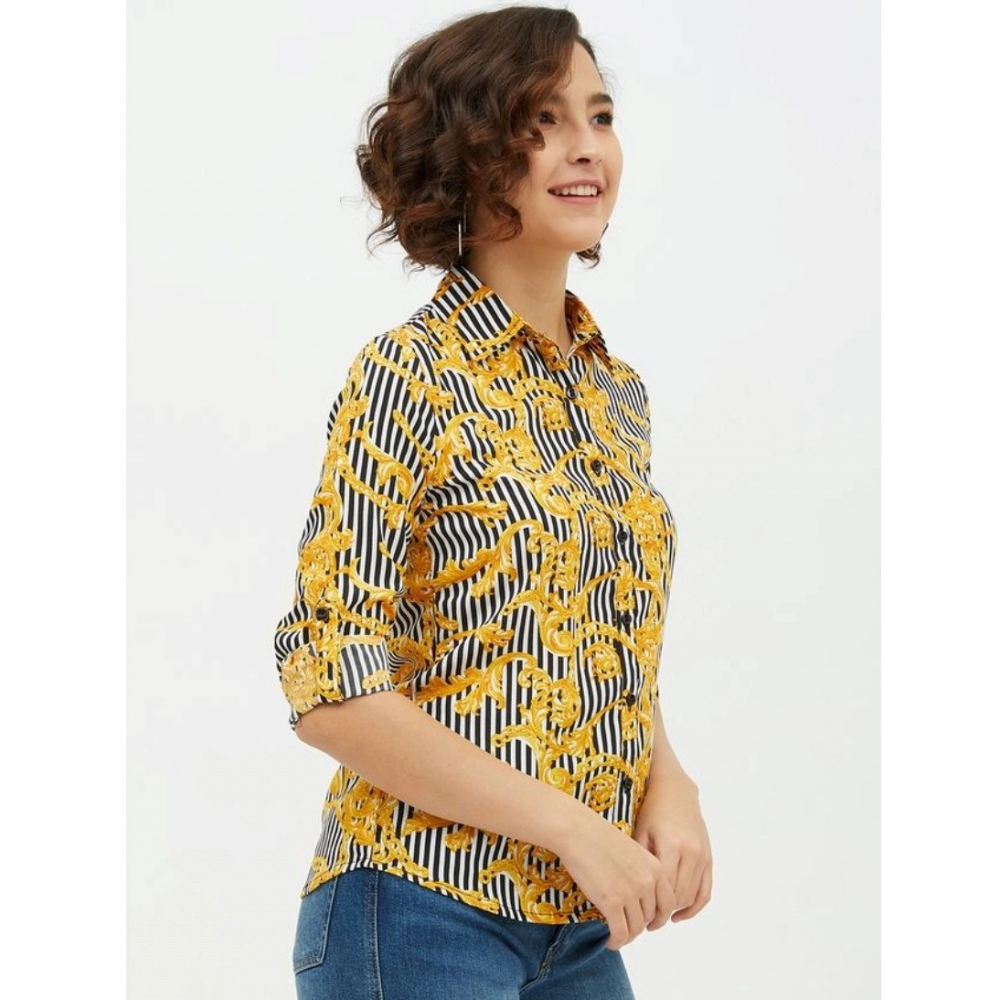 Generic Women's Polyester Printed Roll Up Sleeve Standard Length Shirt (Mustared) - Image 4