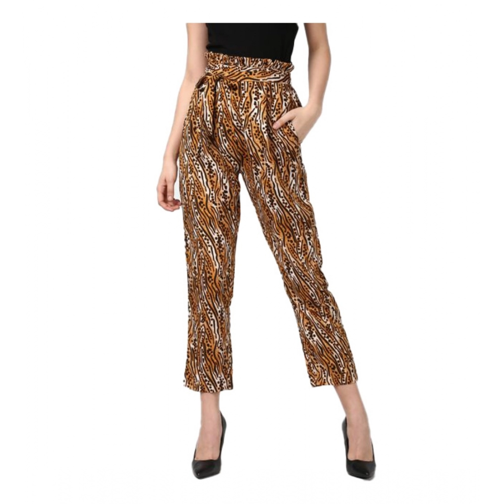Generic Women’s Polyester Animal Print Elasticated Trousers (Orange – Black)
