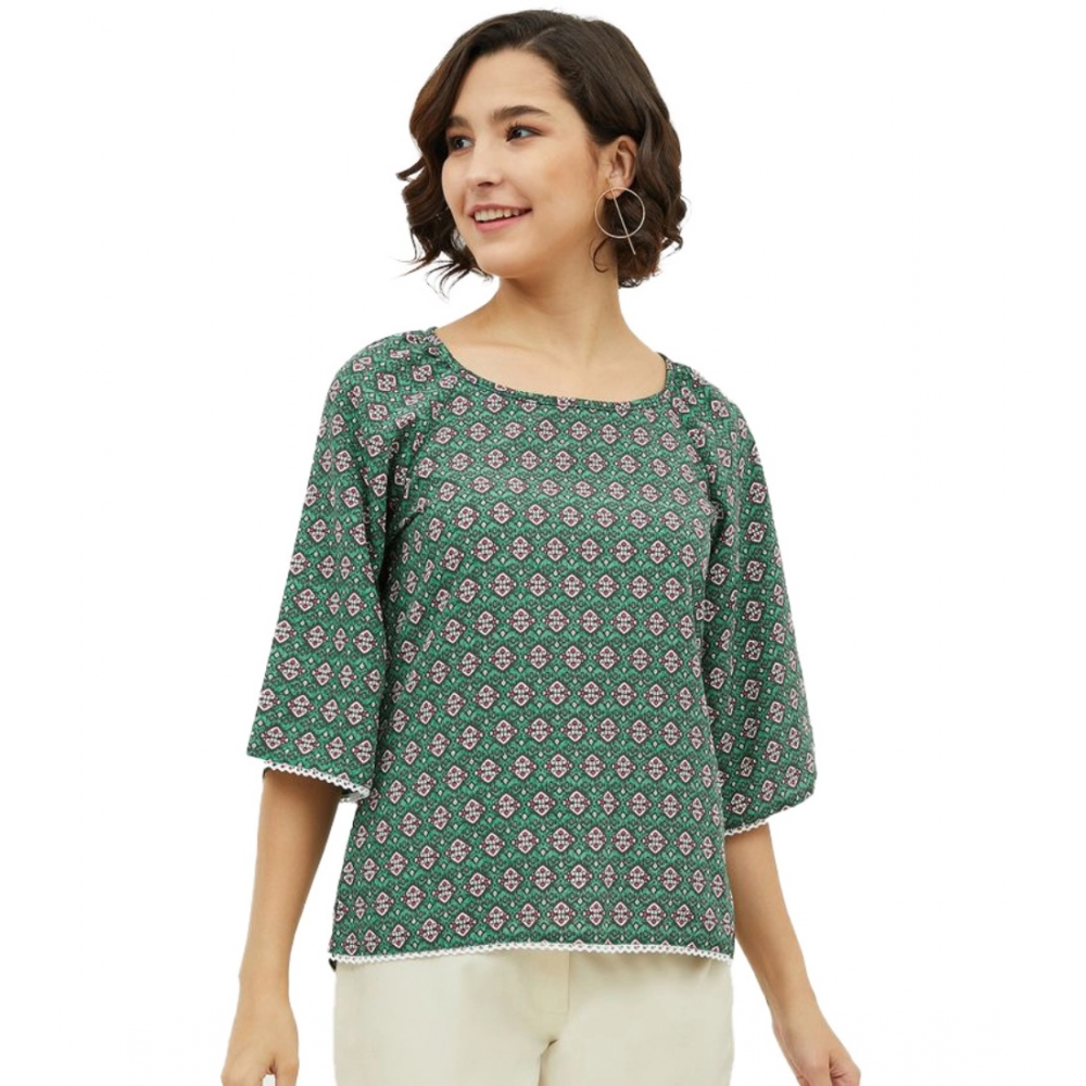 Generic Women’s Polyester Printed 3-4th Sleeves Top (Green)