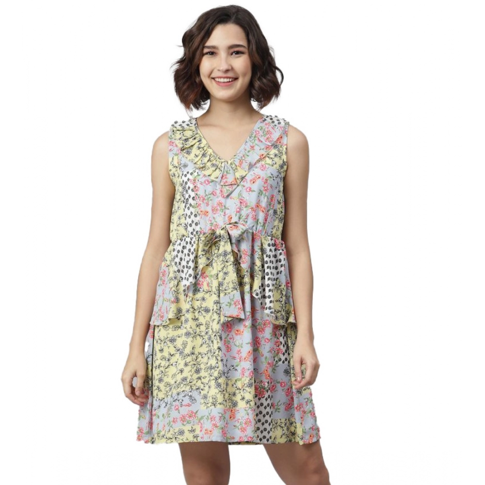 Generic Women’s Polyester Peplum Sleeveless Above Knee Dress (Multicolor)
