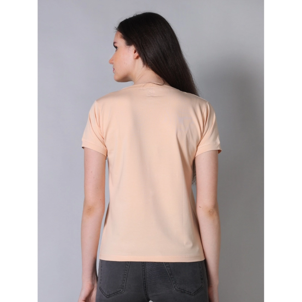 Generic Women's Cotton Blended Solid Round Neck Half Sleeve T-Shirt (Peach) - Image 4