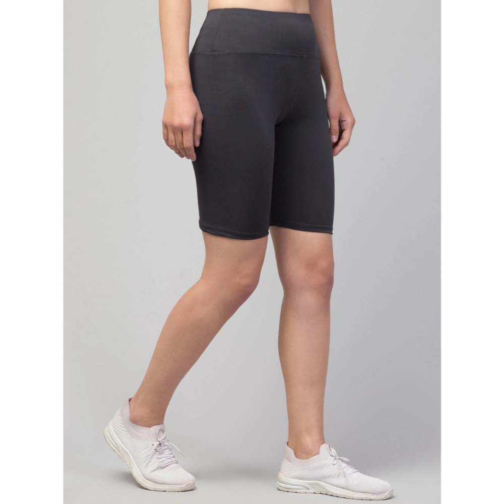 Generic Women's Polyester Solid Above Knee High-Rise Shorts (Grey) - Image 5