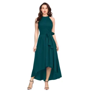 Generic Women's Polyster Solid Halter Neck Sleeveless Dress (Morpichh)