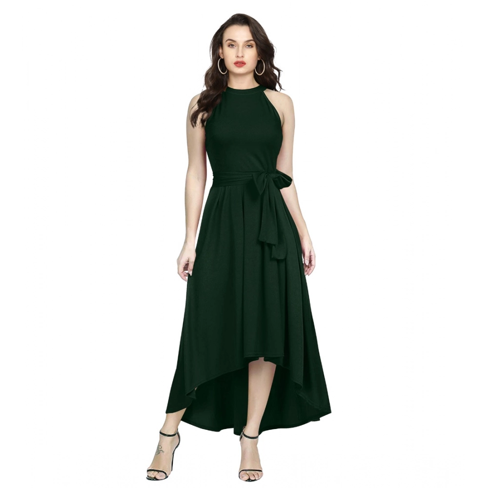 Generic Women’s Polyster Solid Halter Neck Sleeveless Dress (Green)