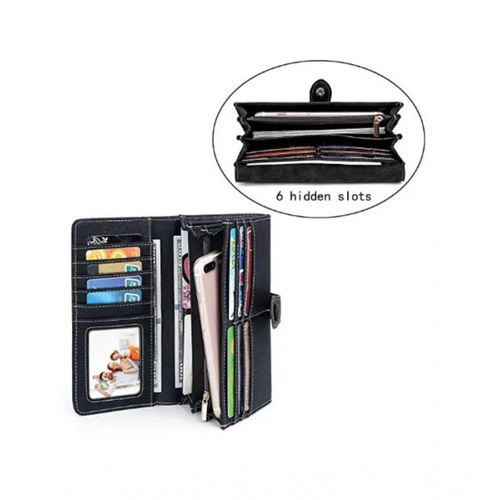 Generic Women's Faux Leather Medium Snap Button Wallet (Black) - Image 3