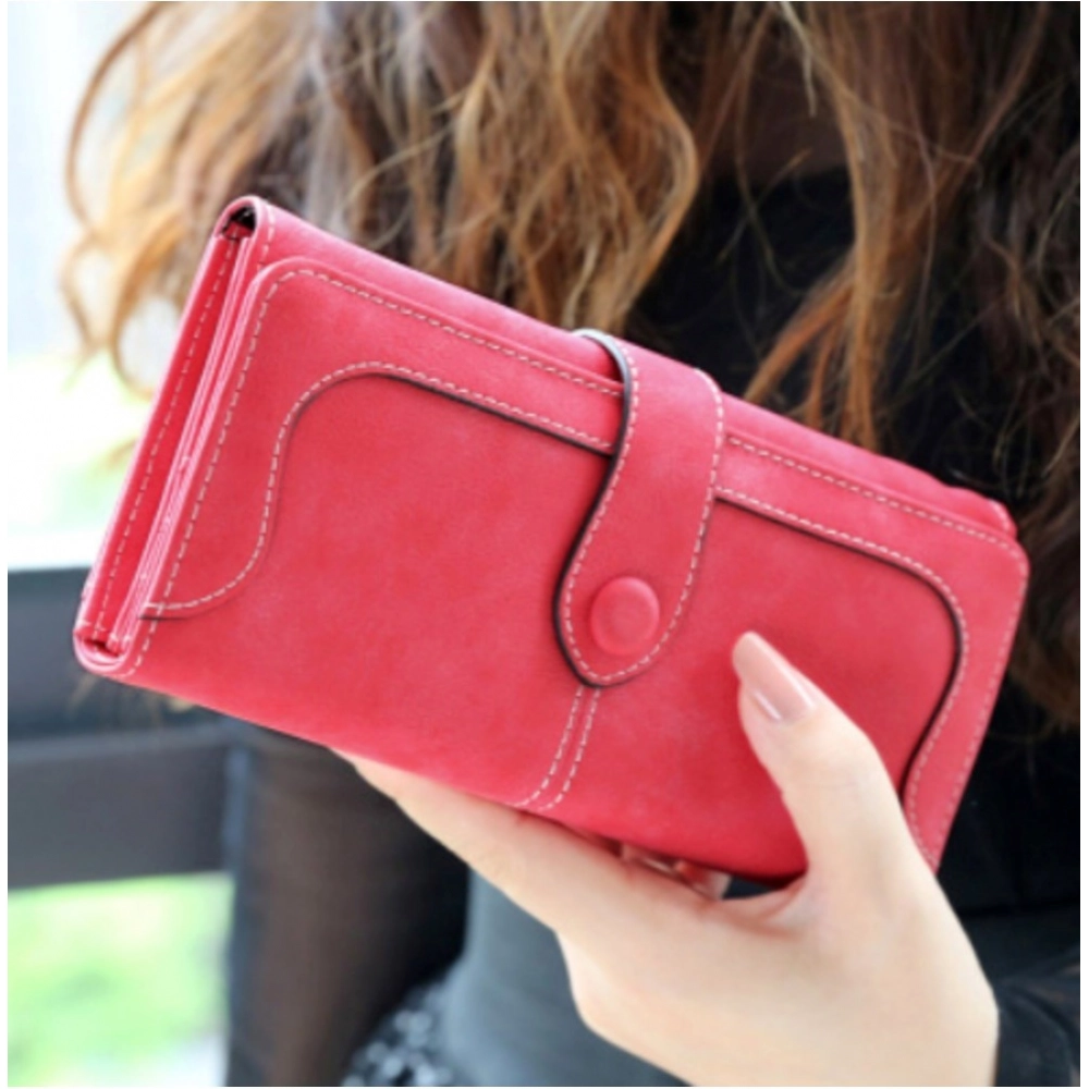 Generic Women's Faux Leather Medium Snap Button Wallet (Red) - Image 3