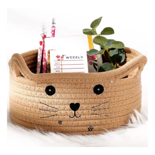 Generic Cotton Small Cat With Face Basket Pack of 1 (Beige) - Image 4