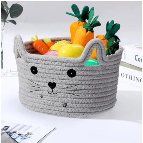 Generic Cotton Small Cat With Face Basket Pack of 1 (Grey) - Image 3