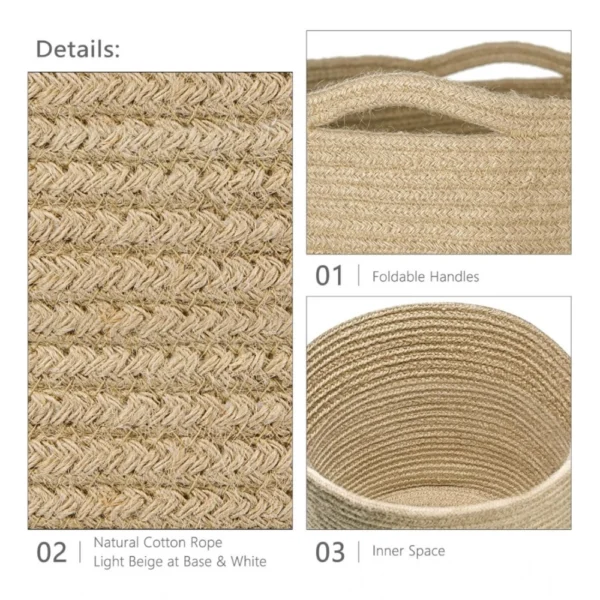 Generic Cotton Large Woven Storage Basket 11x11 Inch Pack of 1 (Beige) - Image 3