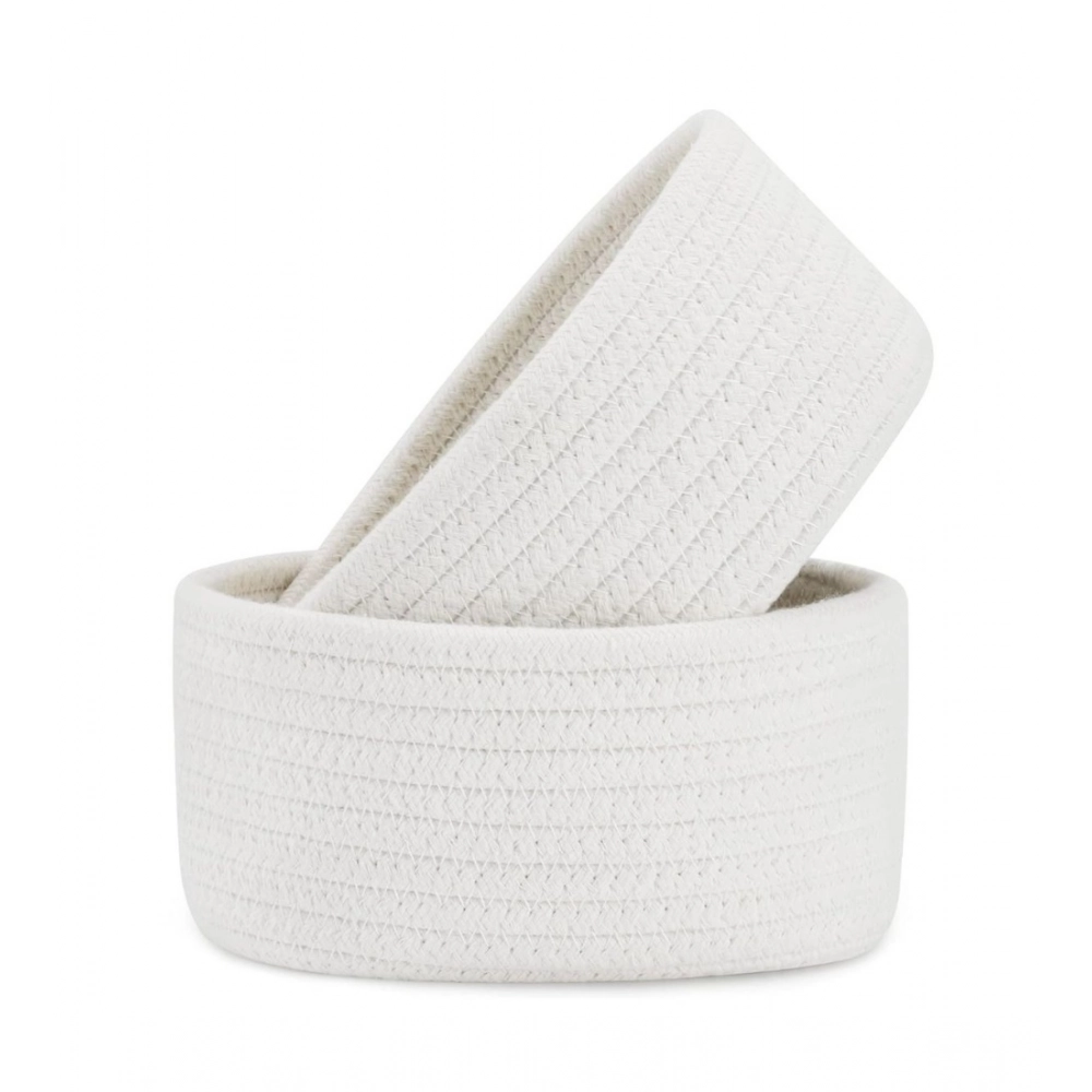 Generic Cotton Storage Rope Woven Baskets Pack of 2 (White)