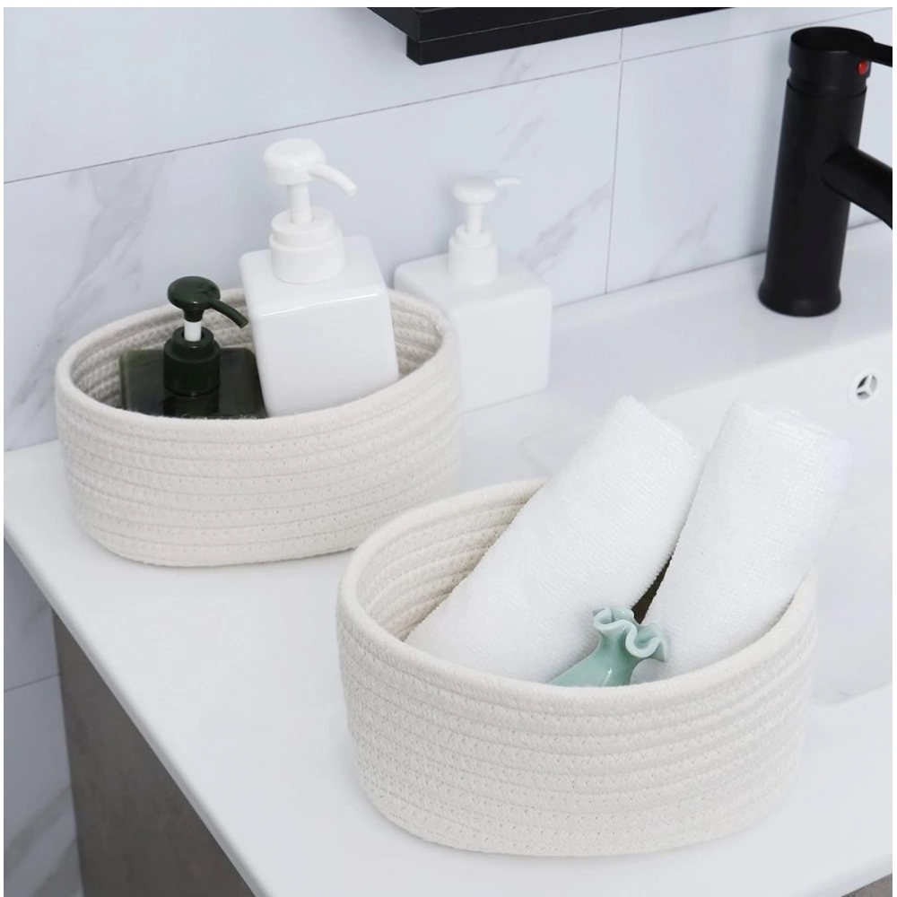Generic Cotton Storage Rope Woven Baskets Pack of 2 (White) - Image 3
