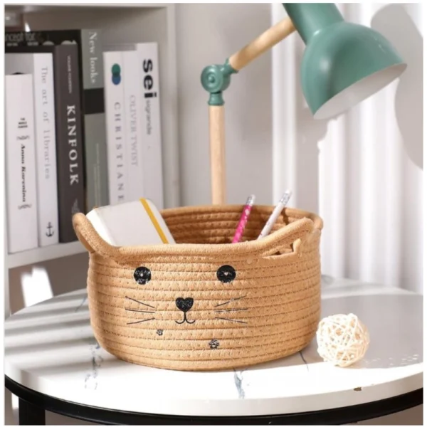 Generic Cotton Small Cat With Face Basket Pack of 1 (Beige) - Image 2