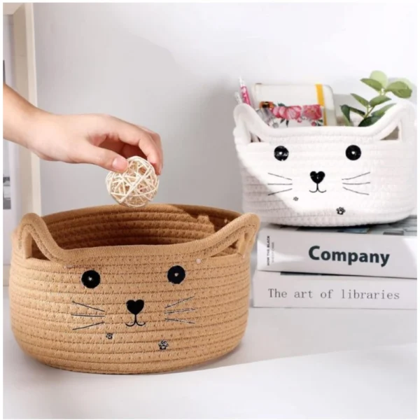 Generic Cotton Small Cat With Face Basket Pack of 1 (Beige) - Image 3