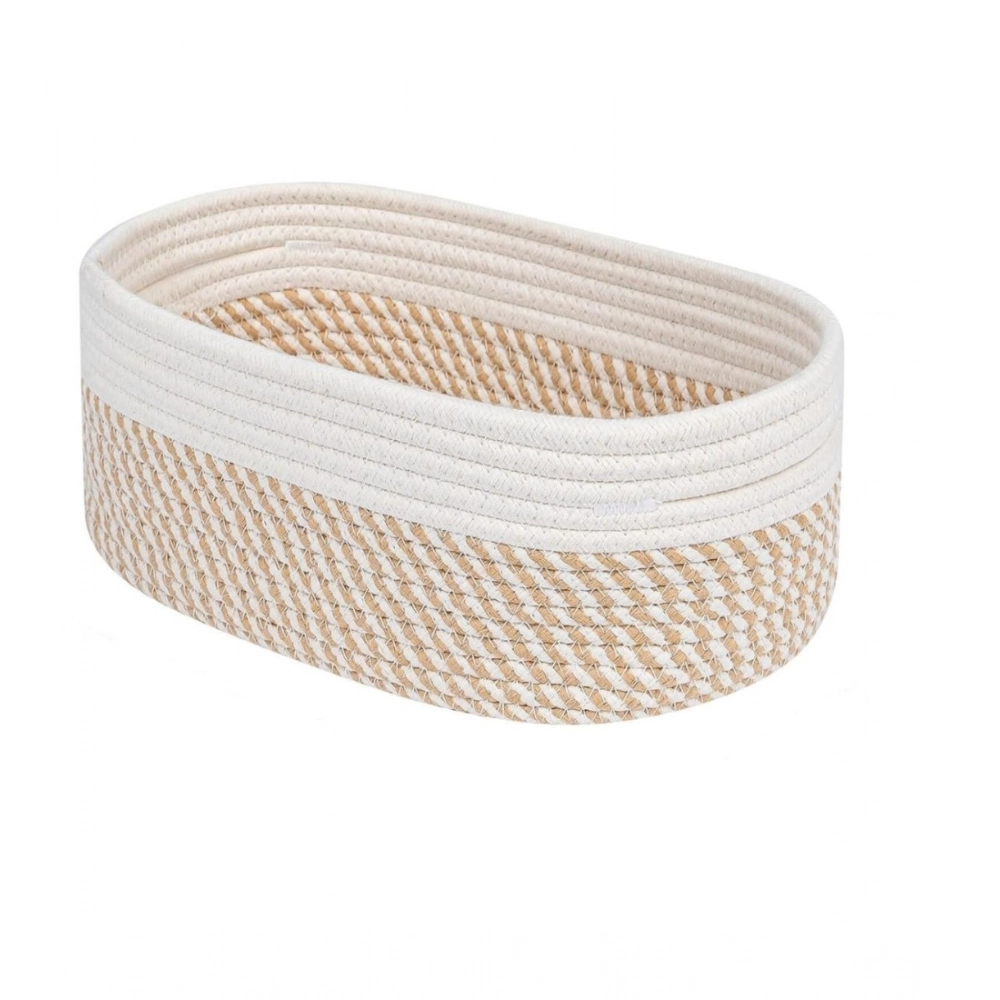 Generic Cotton Oval Storage Rope Woven Baskets Pack of 1 (Beige White) - Image 3