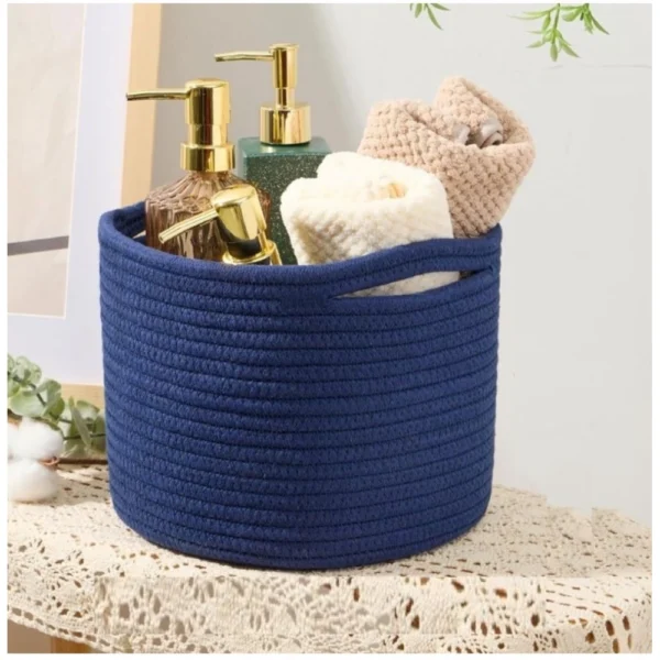 Generic Cotton Round Small Storage Basket 9x7 Inch Pack of 1 (Blue) - Image 3