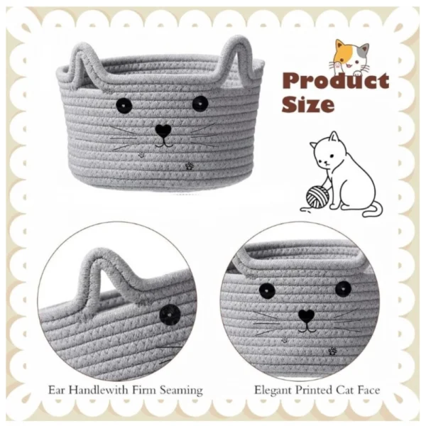 Generic Cotton Small Cat With Face Basket Pack of 1 (Grey) - Image 4