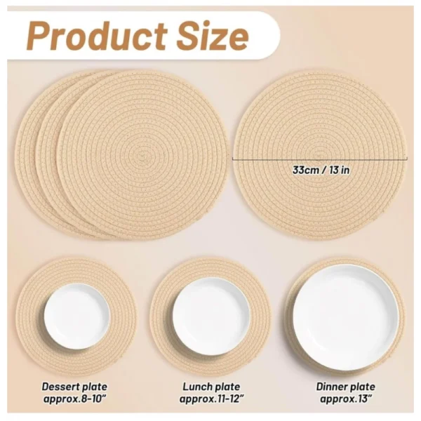 Generic Cotton Dining Table Round Placemat Mats Set of 4 (Cream) - Image 2