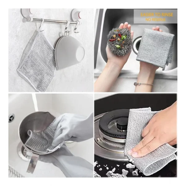 Generic 12Pcs Cotton Dishwashing Rag Wire Soft Scrubs (Silver) - Image 3