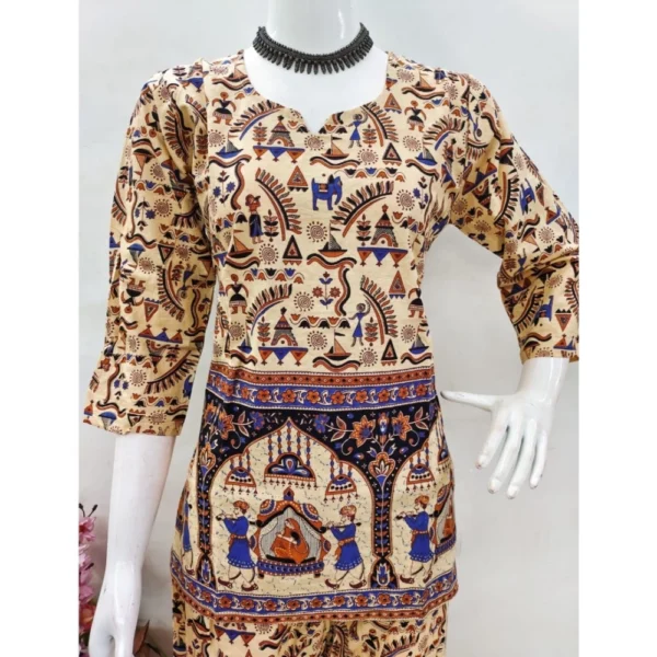 Generic Women's Cotton Jaipuri Printed 3-4th Sleeve Co ord Set (Multicolor) - Image 4