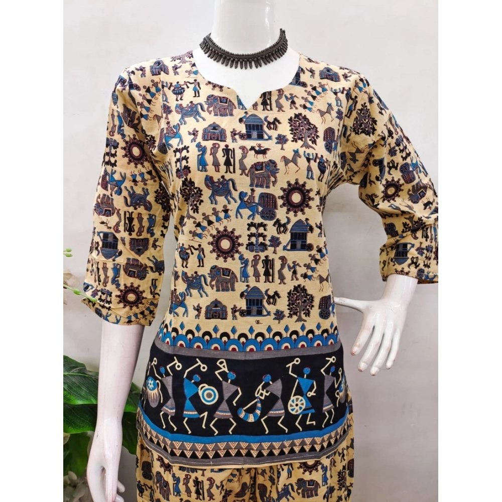 Generic Women's Cotton Jaipuri Printed 3-4th Sleeve Co ord Set (Multicolor) - Image 4