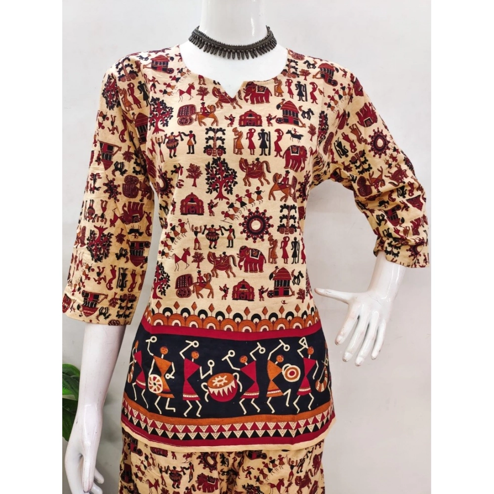 Generic Women's Cotton Jaipuri Printed 3-4th Sleeve Co ord Set (Multicolor) - Image 4