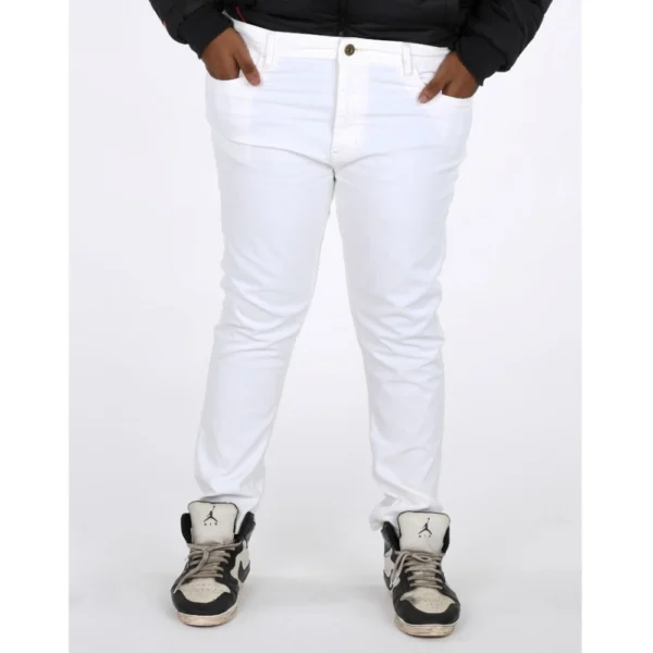 Generic Men's Cotton Blended Solid Plus Size Jeans (White)