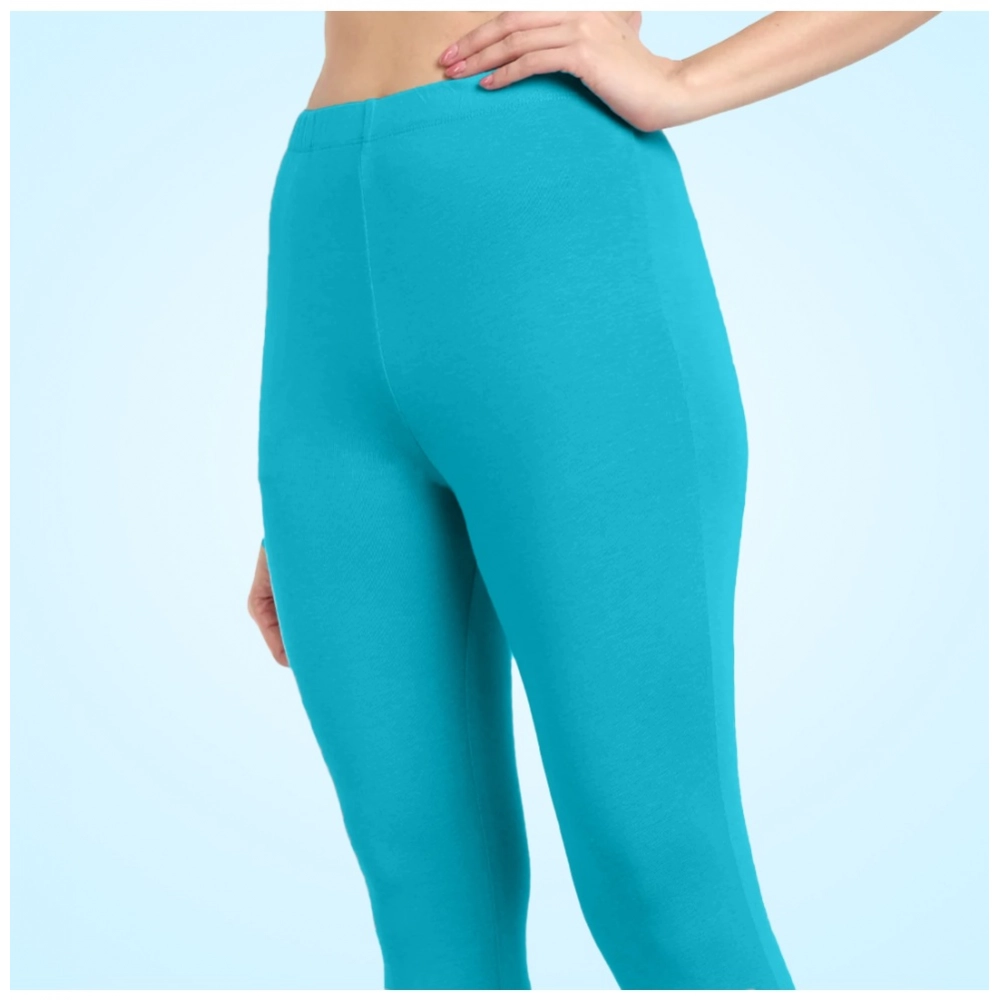 Generic Women's Cotton Blended Solid Ankle legging (Turquoise Blue) - Image 5