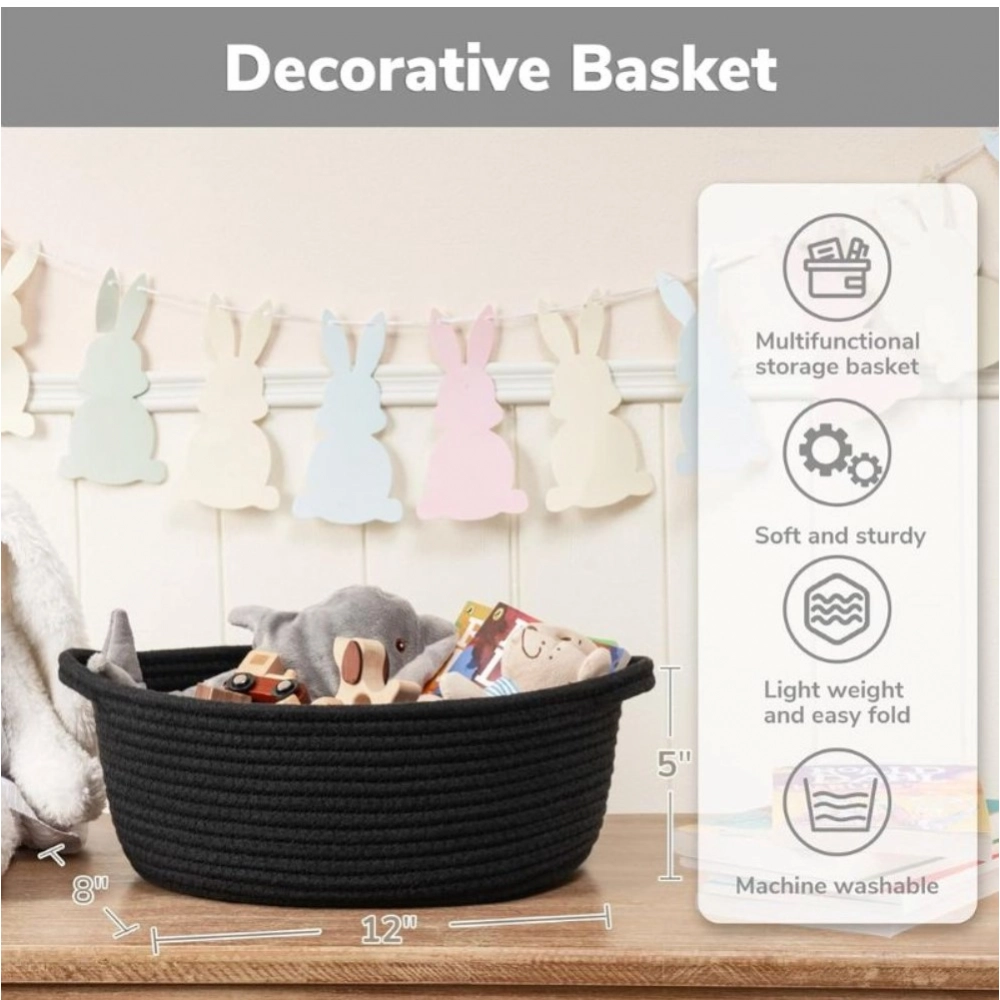 Generic Cotton Baby Gift Basket Pack of 1 Storage Basket For Clothes (Black) - Image 3