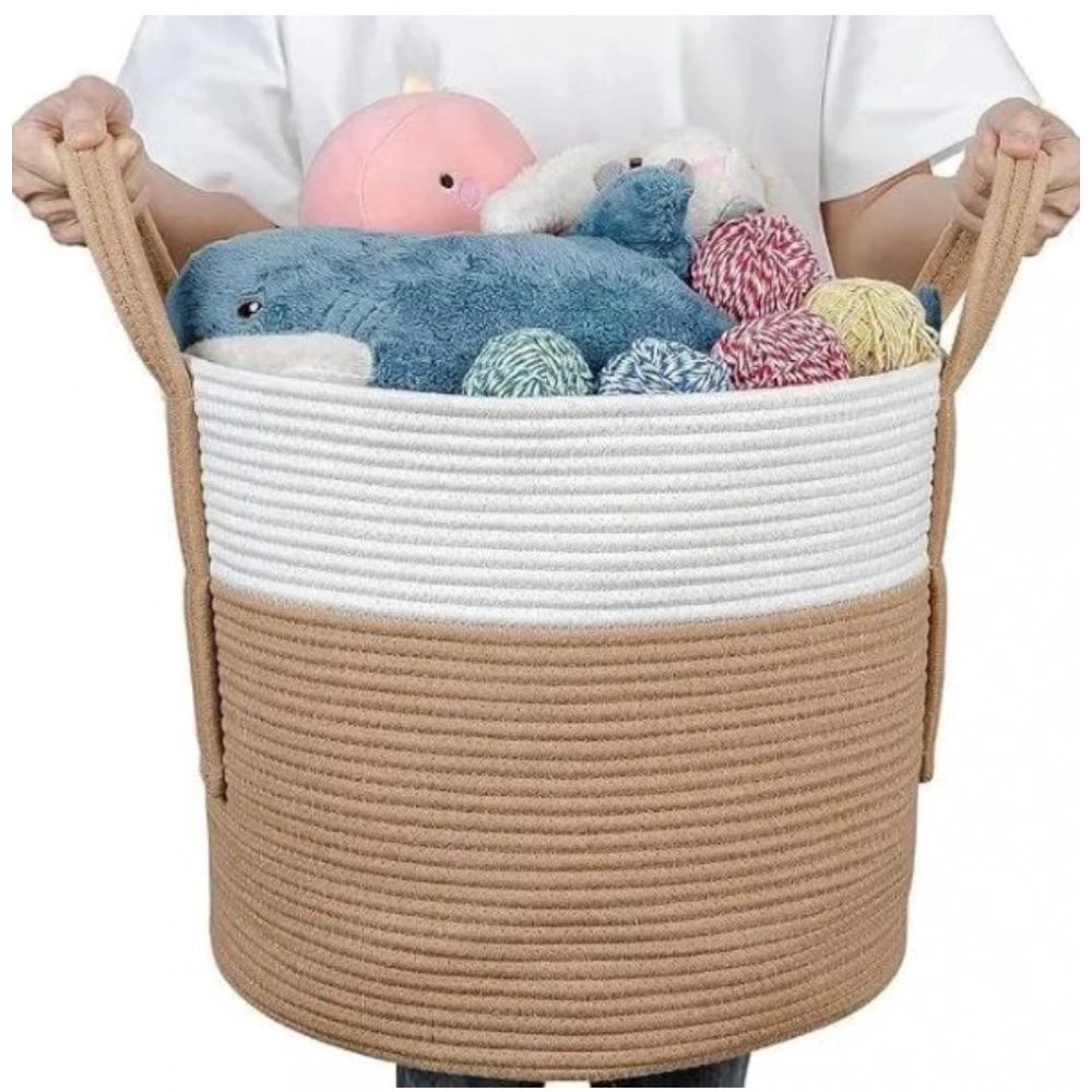 Generic Cotton With Handle Pack of 1 Storage Basket For Clothes (White) - Image 3