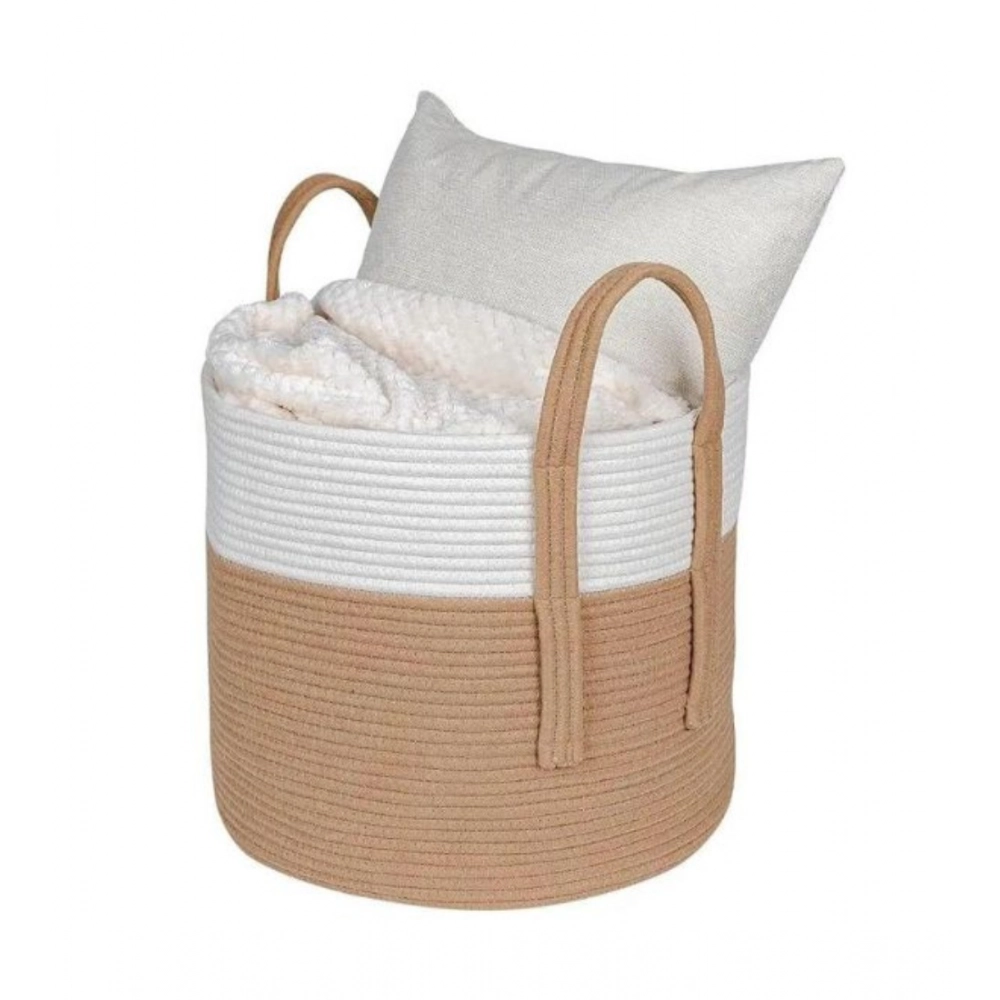 Generic Cotton With Handle Pack of 1 Storage Basket For Clothes (White)