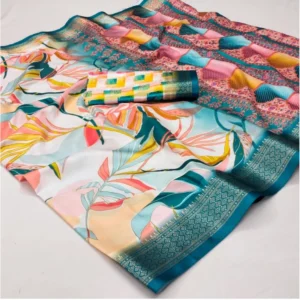 Generic Women's Cotton Silk Printed Saree With Unstitched Blouse 5.5Mtr (Multicolor)