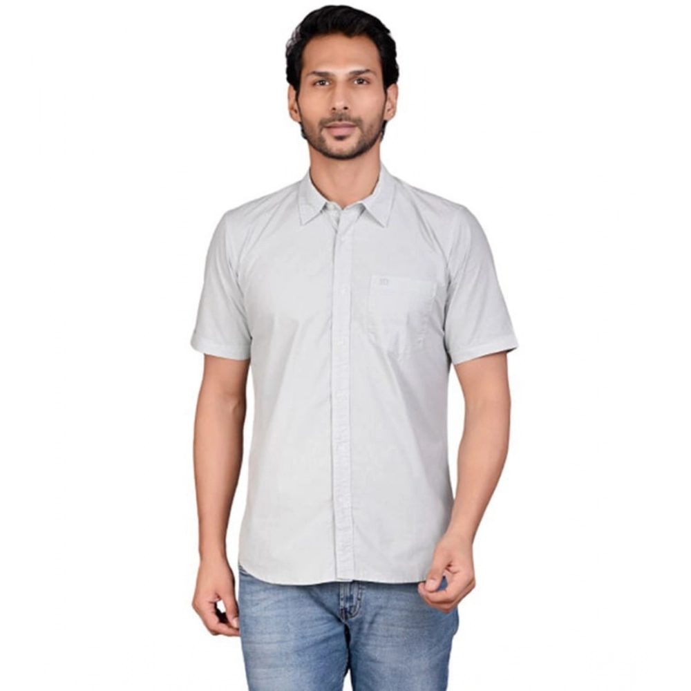 Generic Men’s Casual Cotton Half Sleeve Solid Shirt (Grey)