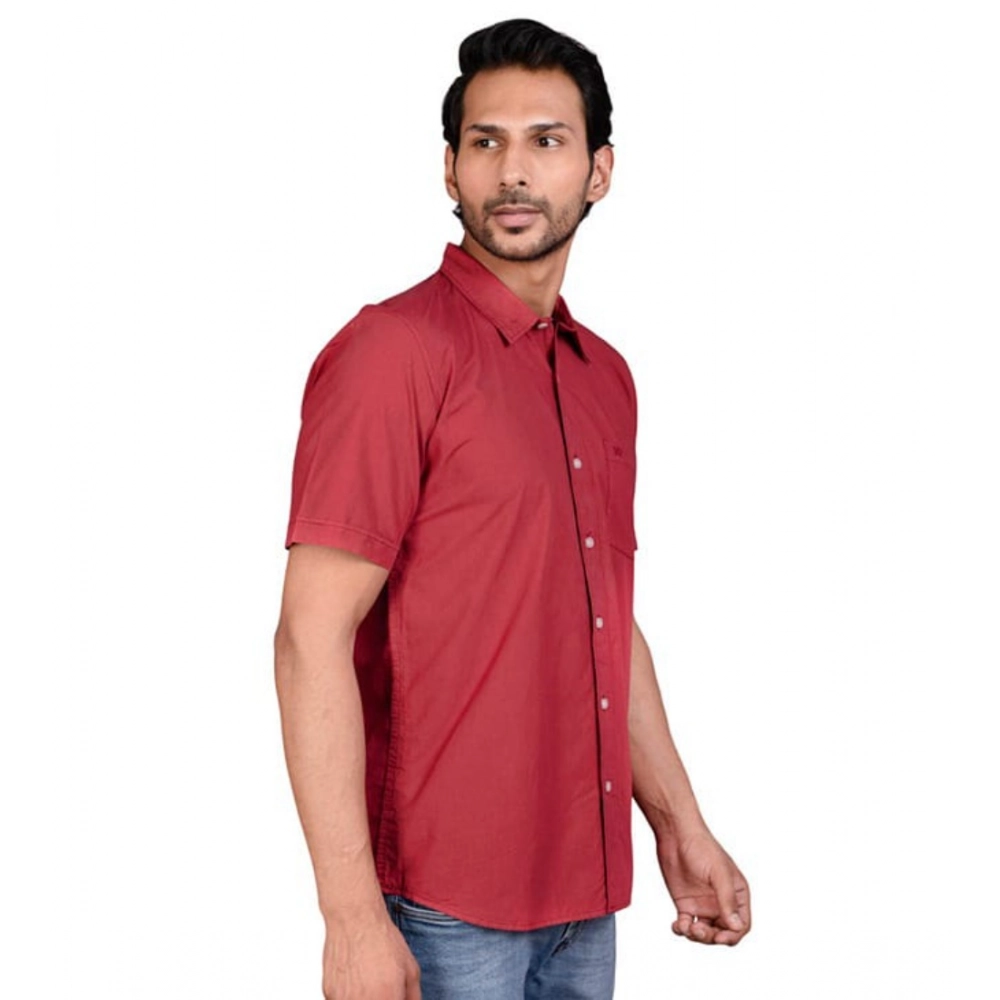 Generic Men's Casual Cotton Half Sleeve Solid Shirt (Red) - Image 3