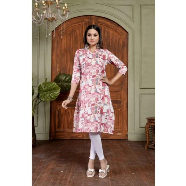 Generic Women's Cotton Blended Printed 3/4th Sleeve Collar Neck Kurti (Red)