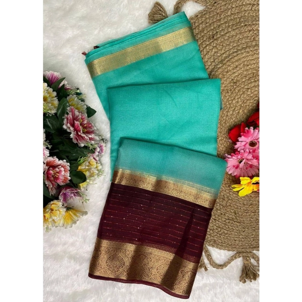 Generic Women’s Khadi Cotton  Solid Saree With Unstitched Blouse 5.5Mtr (Sky Blue)