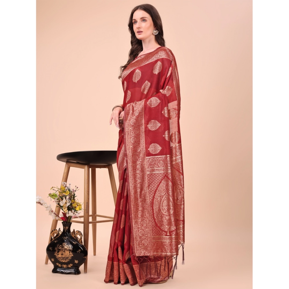 Generic Women’s Cotton Printed Saree With Unstitched Blouse 5.5Mtr (Maroon)