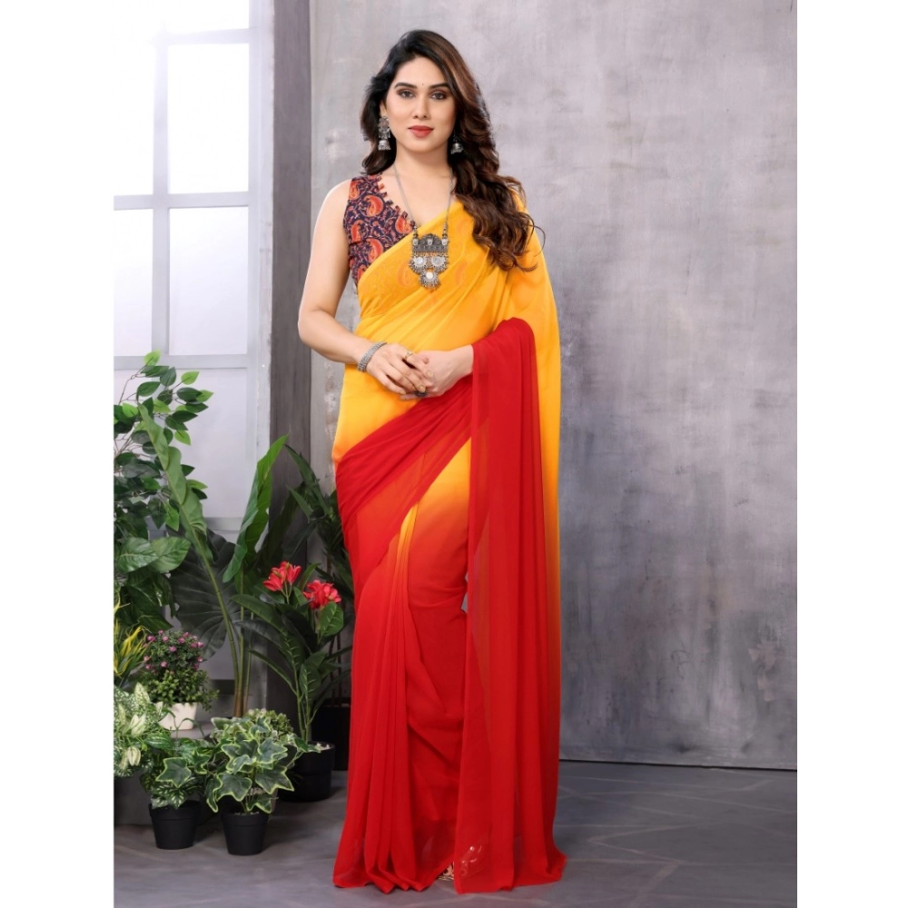 Generic Women’s Small Lace Georgette Solid Ready-to-Wear Saree With Unstitched Blouse 5.5 Mtr (Red-Orange)