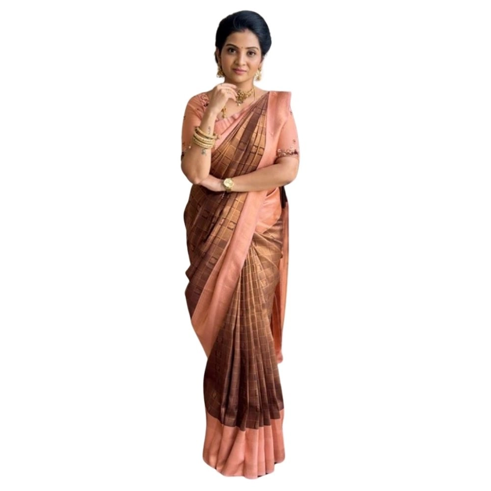 Generic Women’s Silk Printed Saree With Unstitched Blouse 5.5Mtr (Brown)