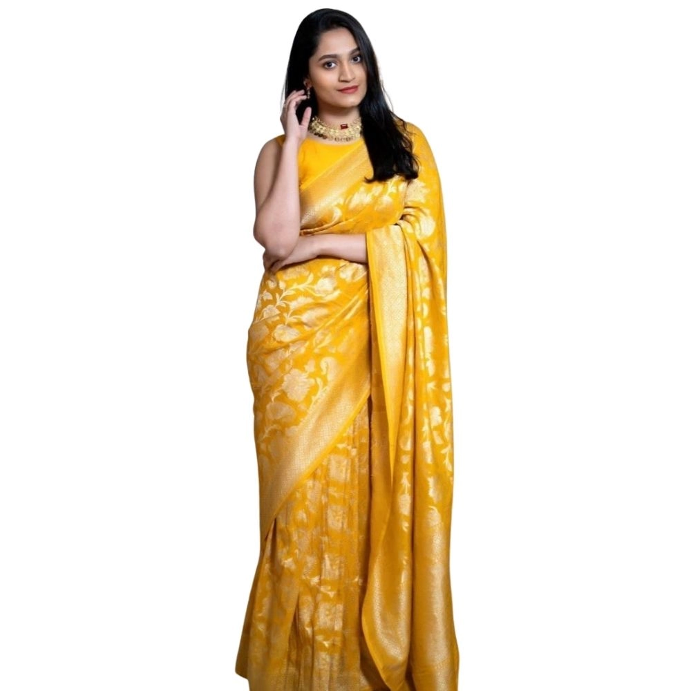 Generic Women’s Silk Printed Saree With Unstitched Blouse 5.5Mtr (Yellow)