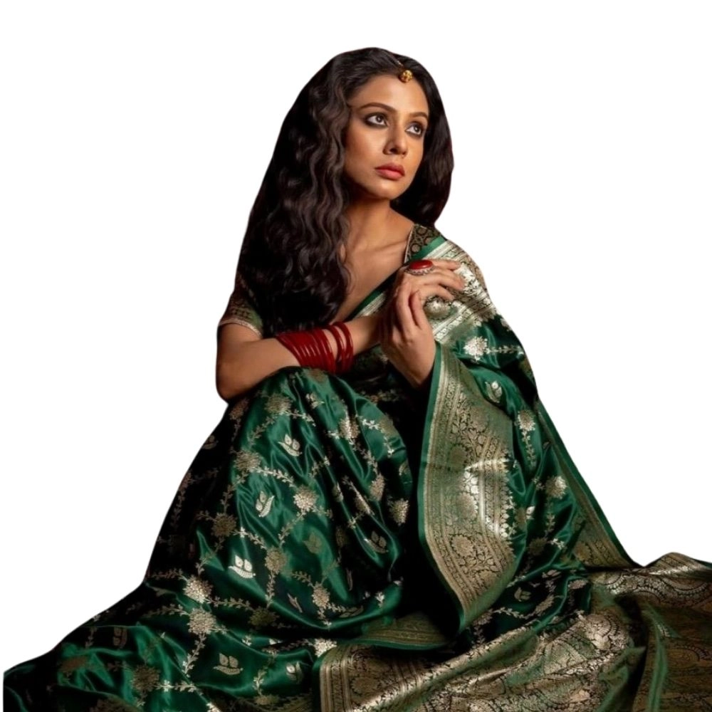 Generic Women’s Silk Printed Saree With Unstitched Blouse 5.5Mtr (Dark Green)