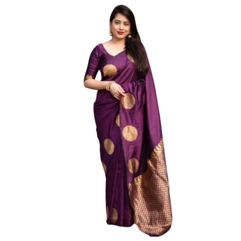 Generic Women’s Silk Printed Saree With Unstitched Blouse 5.5Mtr (Wine)