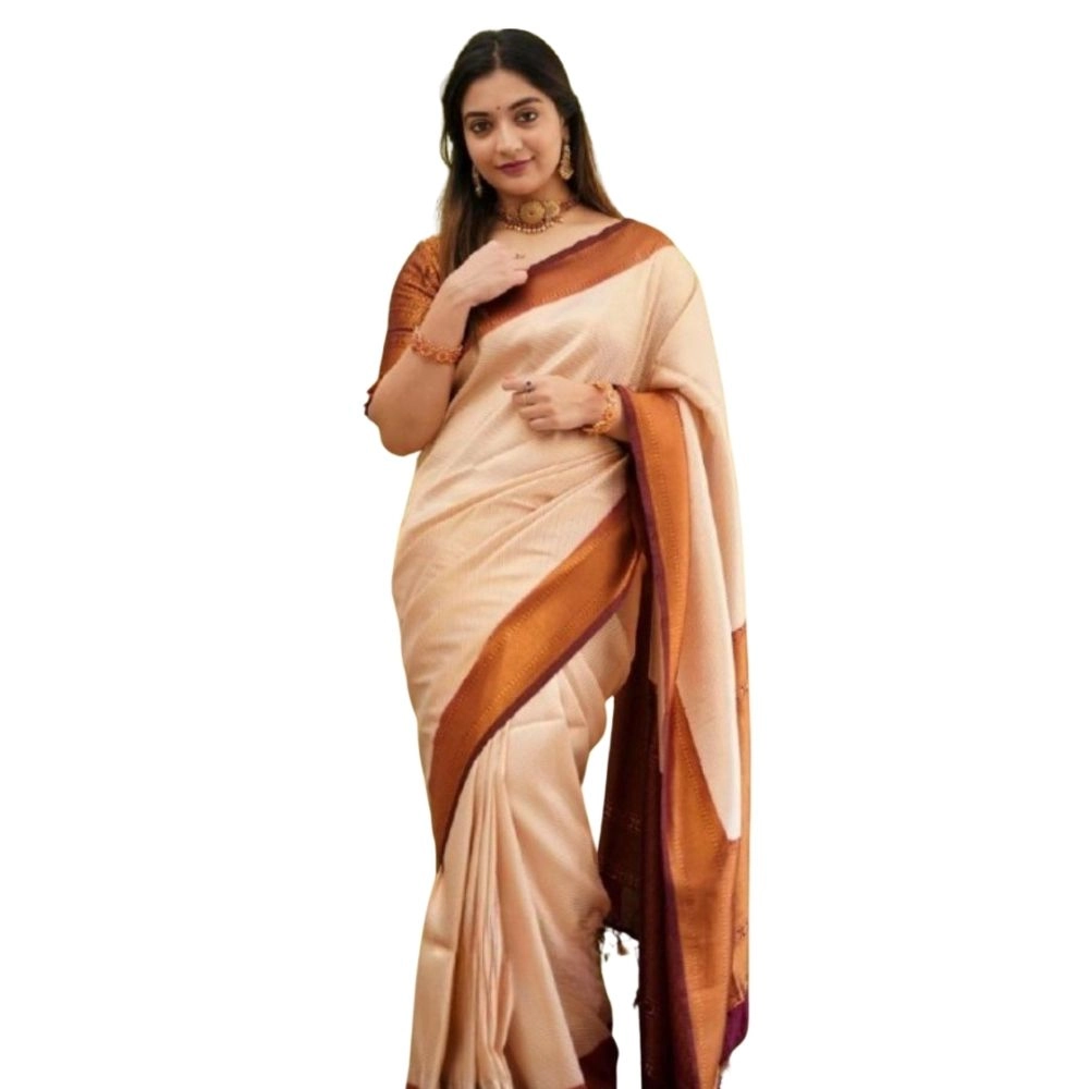 Generic Women’s Silk Printed Saree With Unstitched Blouse 5.5Mtr (Cream)