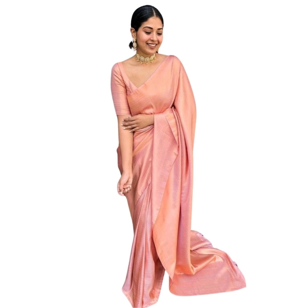 Generic Women’s Silk Printed Saree With Unstitched Blouse 5.5Mtr (Peach)