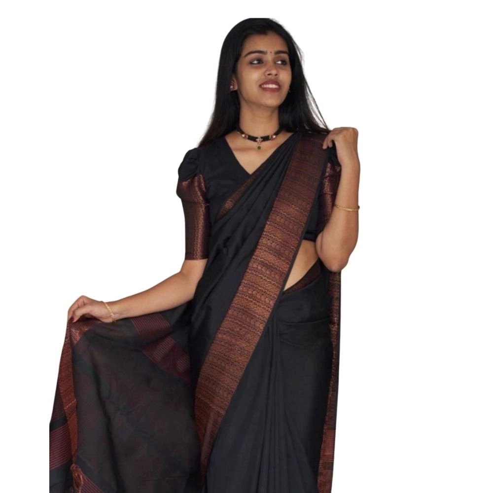 Generic Women’s Silk Printed Saree With Unstitched Blouse 5.5Mtr (Black)