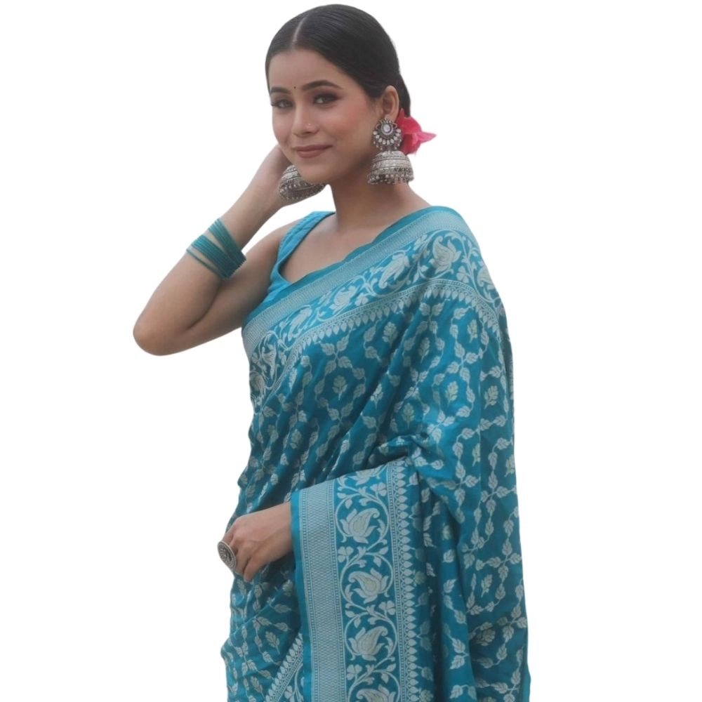 Generic Women’s Silk Printed Saree With Unstitched Blouse 5.5Mtr (Sky Blue)