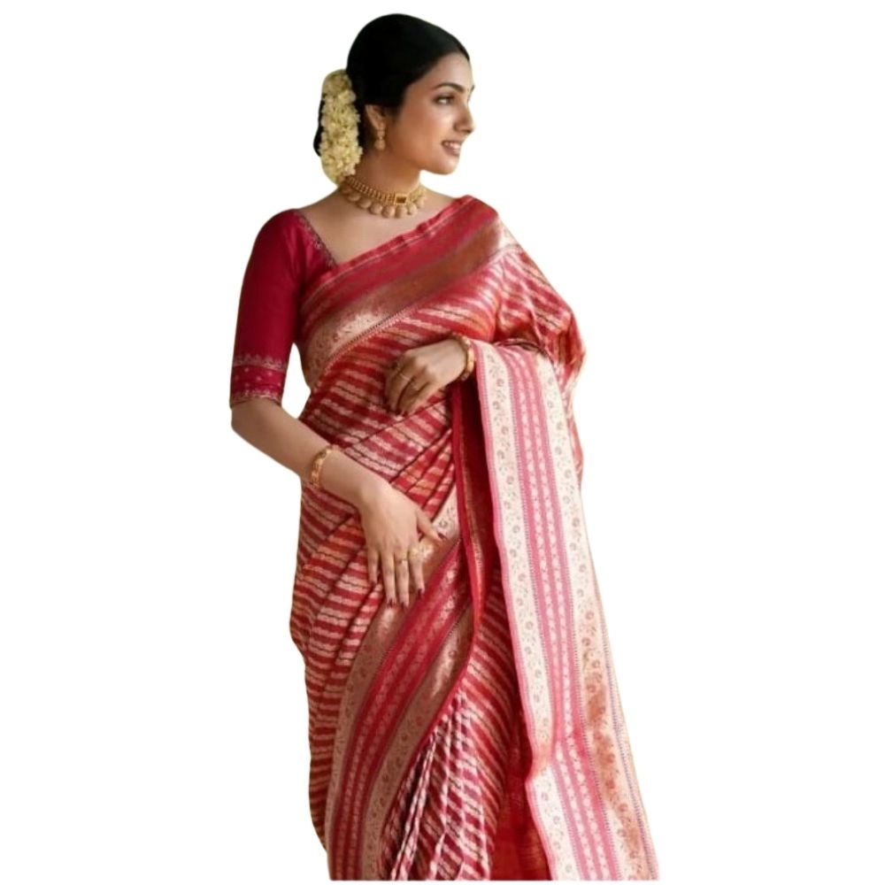 Generic Women’s Silk Printed Saree With Unstitched Blouse 5.5Mtr (Pink)