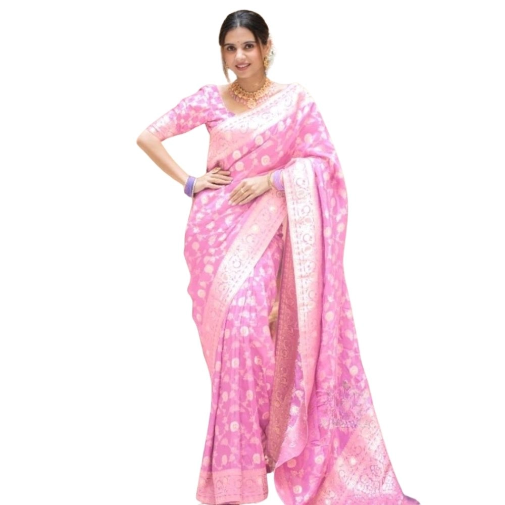 Generic Women’s Silk Printed Saree With Unstitched Blouse 5.5Mtr (Pink)