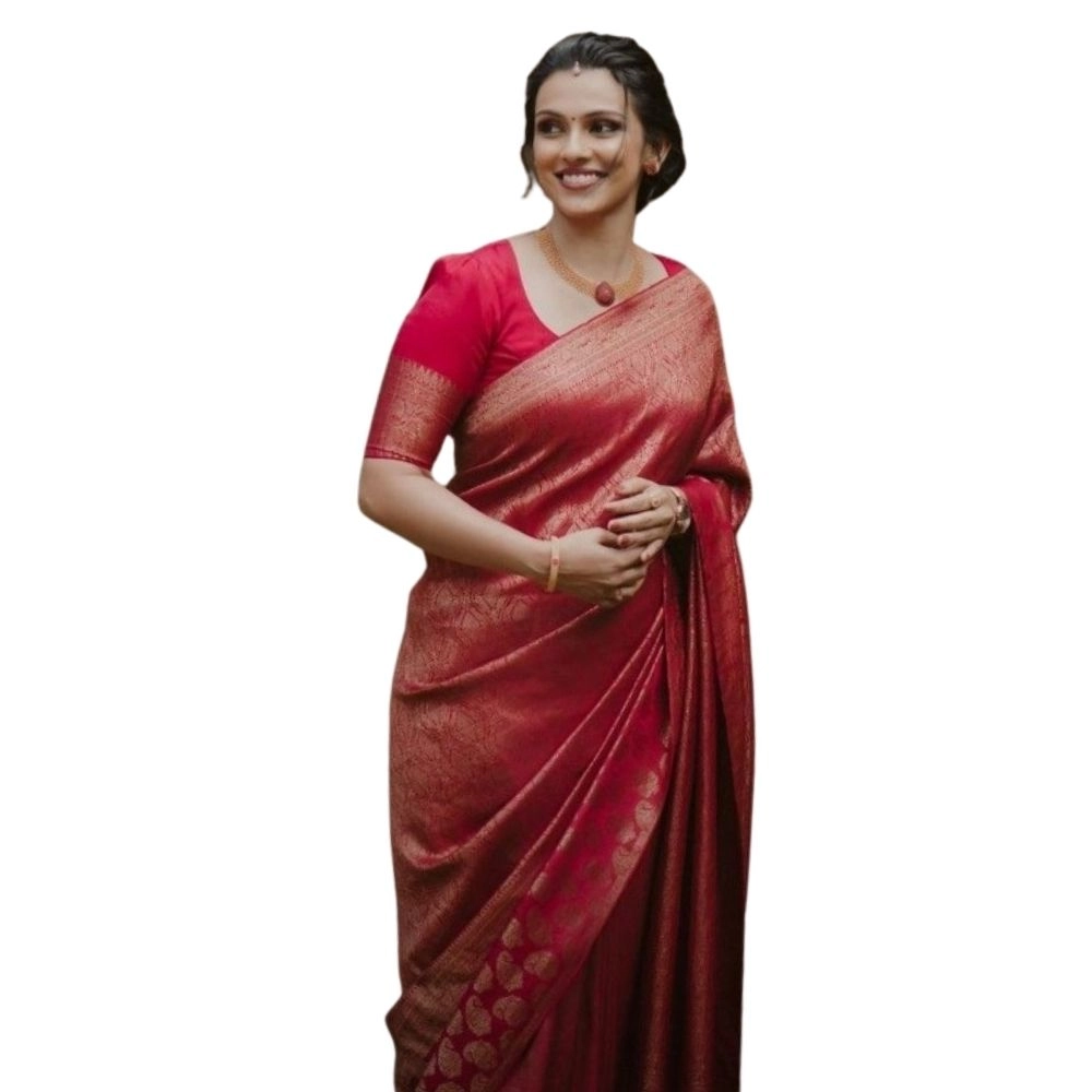 Generic Women’s Silk Printed Saree With Unstitched Blouse 5.5Mtr (Red)